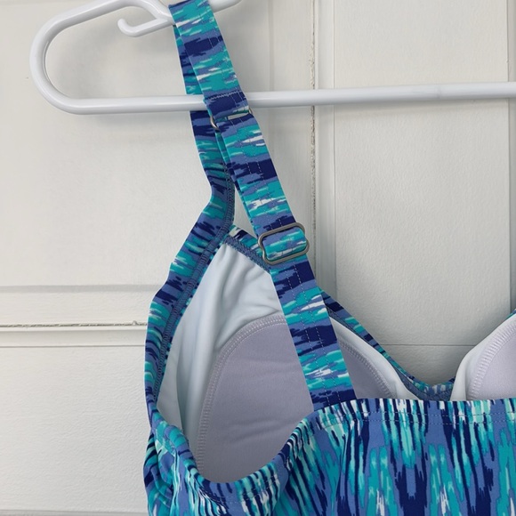 L.L.BEAN swim tankini size 8 blue white adjustable straps UPF 50+ - Picture 4 of 6